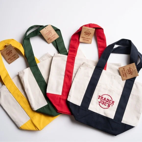 Trader Joe’s Mini Canvas Tote Bag Set - Red, Forest Green, Yellow, Navy - Picture 1 of 2